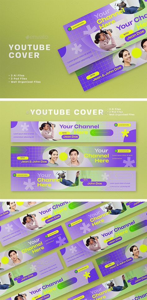 Purple Gradient Alternative Design YouTube Cover - YouTube Social Media Banner Social Media Design, Purple Social Media Design, Gradient Mesh Design, Gradient Social Media Design, Gradient Design Graphics, Social Media Infographic Design, Youtube Cover Design, Purple Graphic Design, Gradient Graphic Design