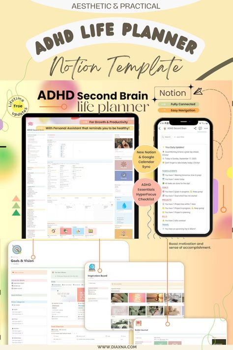 Boost Your Focus and Productivity with TheFeelGoodBug's ADHD Notion Template: Aesthetic Second Brain and All-in-One Planner for ADHD Adults! — DIAxNA Notion Productivity, Notion Second Brain, Notion Template Aesthetic, Digital Clutter, Digital Minimalism, Second Brain, Notion Dashboard, Aesthetic Notion, To Do List Printable