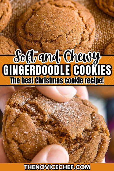 These Gingerdoodle Cookies are a cross between a chewy gingerbread cookie and a classic snickerdoodle to create a new Christmas cookie recipe that will be an instant favorite! Perfect for a Christmas cookie exchange, these gingerdoodles stay soft for up to a week! Gingerdoodle Cookies, Cookie Delight, Chewy Gingerbread Cookies, Soft Gingerbread Cookies, Christmas Cookie Recipe, Best Christmas Cookie Recipe, Ginger Molasses Cookies, Ginger Bread Cookies Recipe, Christmas Cookie Exchange