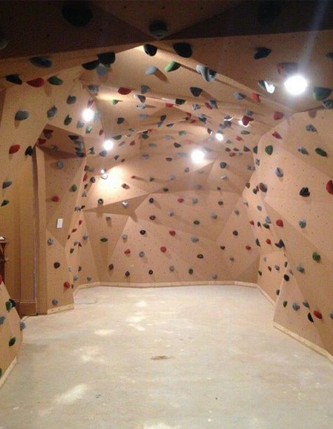 Rock Wall In House, Home Rock Wall, Home Rock Climbing Wall, Basement Bouldering Wall, Diy Bouldering Wall, Basement Rock Wall For Kids, Home Rock Wall Indoor Climbing, House Rock Climbing Wall, Indoor Bouldering Wall