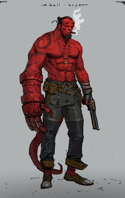 Comic Character Ideas, Hellboy Redesign, Hellboy Comic Art, Hellboy Concept Art, Hellboy Samaritan, Hellboy Fanart, Hellboy Characters, Hellboy Comic, Hell Boy