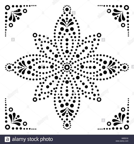 Download this stock vector: Dot art vector flower, traditional Aboriginal dot painting design, indigenous decoration from Australia in black on white background - W85EX2 from Alamy's library of millions of high resolution stock photos, illustrations and vectors. Painting Snowflakes, Dot Pattern Vector, Dot Mandalas, Rhinestone Designs Pattern, Aboriginal Dot Painting, Aboriginal Dot Art, Aboriginal Painting, Mandala Stencils, Mandala Vector