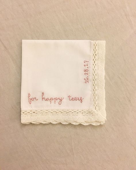 Wedding Photos Bridal Party, Green Cross Stitch, Clothes Embroidery, Wedding Hankies, Wedding Gifts For Parents, Embroidery Diy, Wedding Handkerchief, Eco Friendly Wedding, Happy Tears