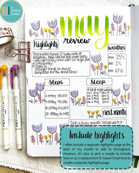 💡Month in Review Pages for your Bullet Journal 💡 ➡️ 𝗦𝗮𝘃𝗲 𝘁𝗵𝗶𝘀 𝘀𝗼 𝘆𝗼𝘂 𝗰𝗮𝗻 𝘁𝗿𝘆 𝗶𝘁 𝗹𝗮𝘁𝗲𝗿 At the end of each month it can be beneficial to evaluate and summarise your activities in a bullet journal monthly review page. This can include notes from any tracker pages, a record of things you have watched or read, even event highlights. I find it useful to allow space for thinking ahead to the following month and any goals I would like to achieve too. Swipe through to take a look at some example... Month In Review Bullet Journal, Monthly Recap Bullet Journal, Year In Review Bullet Journal, Bullet Journal Ideas Pages Monthly, Monthly Review Bullet Journal, Monthly Goals Bullet Journal, Bullet Journal Monthly Review, Journal Monthly Review, Month In Review