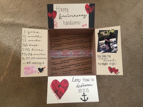 1 year anniversary care package ❤️ 1 Year Anniversary Boyfriend, Anniversary Care Package, 4th Year Anniversary Gifts, Anniversary Boyfriend, Diy Anniversary Gift, Deployment Gifts, Travel Paris, 1 Year Anniversary Gifts, Diy Anniversary