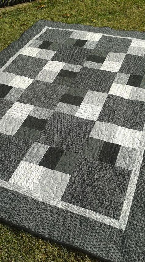 Black And White Quilt, Colchas Quilting, Big Block Quilts, Quick Quilt, Flannel Quilts, Patchwork Blanket, Baby Quilt Patterns, Scrap Quilt Patterns, Man Quilt