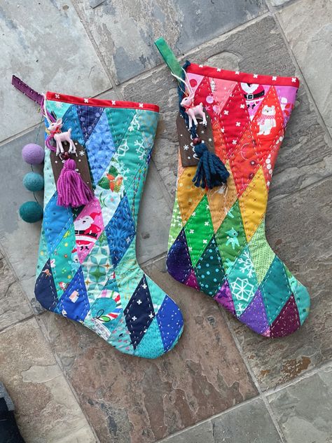 Quilting Christmas Stockings Pattern, Crazy Quilt Stocking, Upcycled Christmas Stocking, Crazy Quilt Christmas Stocking, Patchwork Christmas Stocking, Quilted Stocking Pattern, Handmade Christmas Stocking, Homemade Stockings Christmas, Diy Stockings Christmas