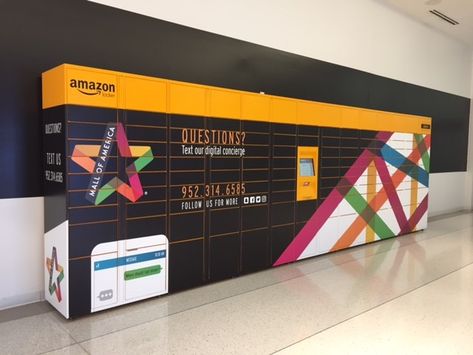 MOA Amazon Locker wrap Mall Ideas, Amazon Locker, Digital Kiosk, Mall Of America, Kiosk, Lockers, Tech Company Logos, Design