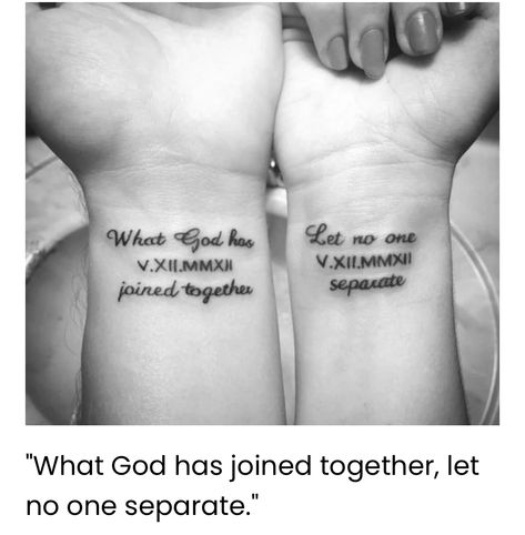 Matching Bible Tattoos, Biblical Couple Tattoos, Christian Couples Tattoos, Matching Spouse Tattoos, Spouse Tattoos Marriage, Christian Couple Tattoos, Husband And Wife Tattoos, Spouse Tattoos, Husband Wife Tattoos