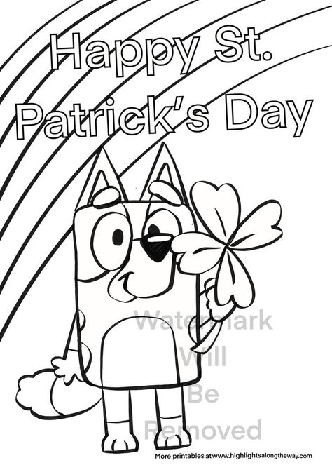 Bluey St Patrick's Day coloring page St Patricks Coloring Sheets, St Patricks Printables, St Patricks Activities, Shamrock Printable, Sant Patrick, St Patricks Day Crafts For Kids, St Patrick Day Activities, Spring Coloring Pages, Easter Coloring Pages