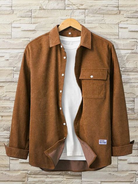 Fall Man Outfit Casual, Neutral Fall Outfits Men, Guys Fall Outfits Casual, Fall Male Fashion, Fall Men Aesthetic, Fall Outfits Masculine, Men’s Corduroy Jacket Outfit, Brown Long Sleeve Outfit Men, Men’s Fall Fashion 2022