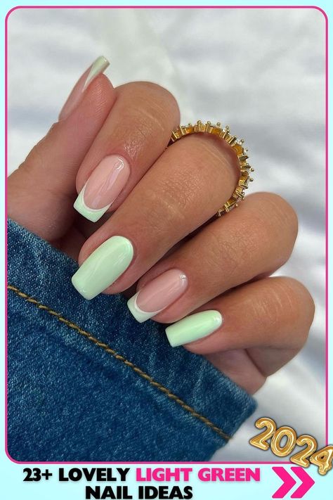 Square-shaped nails with a light green French tip, perfect for a fresh and elegant look. Keywords: light green nails, French tip, square shape, modern twist, elegant nails. Mexican Nails, Latina Nails, Holiday Acrylic Nails, Chic Nail Designs, Unghie Sfumate, Ballet Nails, Girly Acrylic, Milky Nails, Green French