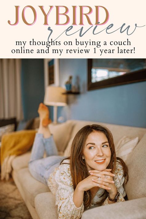 Girl lounging on a white Joybird couch Joy Bird Couch, Joybird Couch, The Right Move, Online Checks, Mid Century Decor, My Thoughts, 1 Year, Couch