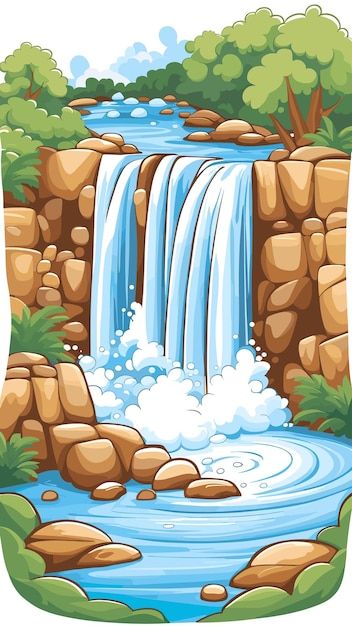 Waterfall Simple Drawing, How To Draw Waterfall, How To Draw A Waterfall, Water Falls Drawing, Waterfall Doodle, Cartoon Waterfall, Balloons Pictures, Waterfall Drawing, Scenery Drawing For Kids