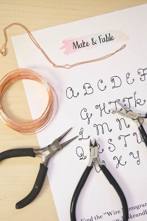 Wire Monogram Necklace DIY Tutorial by Make and Fable Wire Name Necklace, Diy Initial Necklace, Necklace Diy Tutorial, Wire Writing, Wire Bookmarks, Wire Letters, Diy Necklaces Tutorial, Wire Necklaces, Wire Name