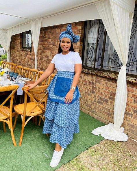 Blue skirt R1260 With Apron & Doek R960 without FOR ORDERS: Banking details BANK: Capitec ACC HOLDER: OS SICWEBU ACC NUMBER:… | Instagram Traditional Dresses Setswana Traditional Dresses, African Traditional Aprons, Xhosa Makoti Outfits Shweshwe, Doek Outfit Ideas, Seshweshwe Skirts, Setswana Traditional Attire, Lobola Negotiations, Makoti Dresses African Women, Shweshwe Skirts