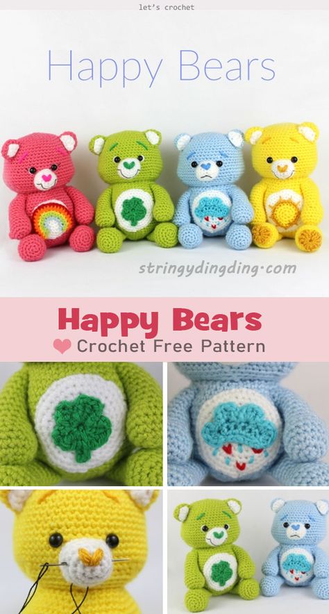 Happy Bears Amigurumi Crochet Free Pattern Amigurumi Crochet Free Pattern, Crochet Bear Patterns, Crochet Animals Free Patterns, Crochet Teddy Bear, Crochet Amigurumi Free Patterns, Crochet Amigurumi Free, Crochet Animal, Crochet Teddy, Crochet Animal Patterns