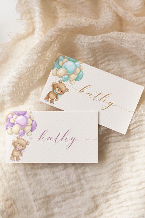 Baby Shower Place Cards, Bear Food, Bear Table, Table Name Card, Bear Recipes, Shower Table, Table Name Cards, Place Card Template, Baby Shower Table