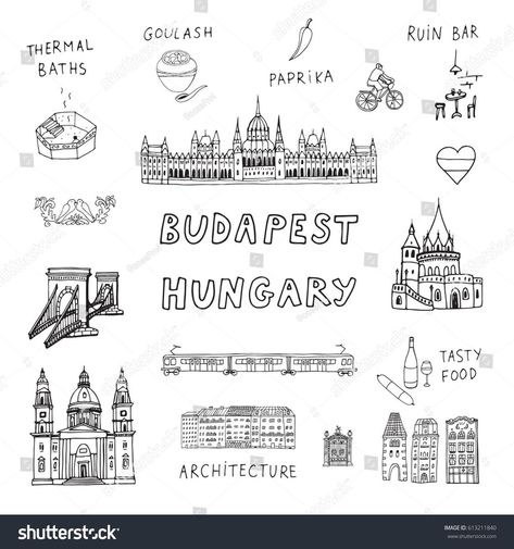 Tattoo Budapest, Prague Map, Tattoo Prague, Travel Journal Scrapbook, Budapest Travel, Travel Album, Travel Drawing, Bullet Journal Design Ideas, Top Tattoos