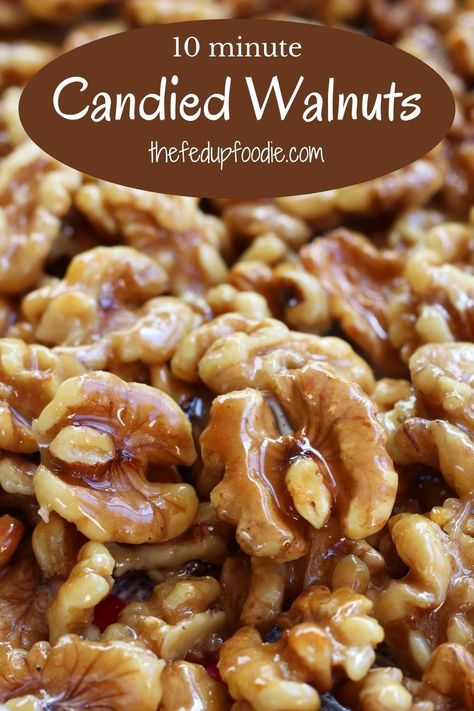 You only need 10 minutes to make this Candied Walnuts recipe. Sweet and salty, they are the perfect snack, salad topping, or gift. See recipe for additional flavor options for honey walnuts. #CandiedWalnutsRecipe #EasyCandiedWalnuts #CandiedWalnutsForSaladRecipe #OldFashionedCandiedWalnuts #HoneyGlazedWalnuts #SaladToppings #HealthySnacks #HoneyWalnuts Glazed Walnuts For Salad, Honey Walnuts Recipe, Walnut Glaze Recipe, Shelled Walnuts Recipes, English Walnuts Recipes, Caramel Walnuts Recipes, Candid Walnuts Recipes, Flavored Walnut Recipes, 5 Minute Candied Walnuts 12 Tomatoes