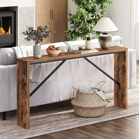 MAHANCRIS Console Table, 62.2" Long Sofa Table Behind Couch, Narrow Entryway Table, Farmhouse Dining Table with Angled Metal Frame, Industrial Console Table for Entryway, Rustic Brown CTHR15801Z #homedecor #consoletablebehindsofa #homedecorideas #ads #consoletabledecor #hallwayconsoletable #livingroomconsoletable Long Sofa Table Behind Couch, Console Table Behind Sofa, Sofa Table Behind Couch, Behind Sofa Table, Industrial Console Table, Living Room Console Table, Narrow Entryway Table, Industrial Console, Table Behind Couch