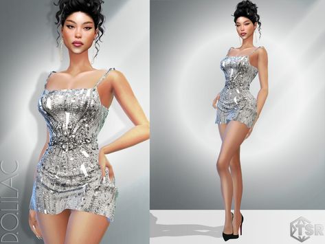 The Sims Resource - Embellished Dress DO979 Sims 4 Cc Sparkly Dress, Rihanna Dress, Cc Clothing, Cc Sims4, Sims Clothes, Cc Clothes, Sparkly Party, Sims 4 Cc Makeup, Satin Mini Skirt