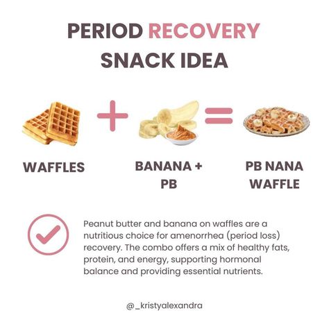 Peanut butter and banana on waffles are a nutritious choice for amenorrhea (period loss) recovery. The combo offers a mix of healthy fats, protein, and energy, supporting hormonal balance and providing essential nutrients. Follow for more balanced meals and snacks for period recovery. If you wanna know more about how I can help you with restoring your period DM me “RESTORE” 🌸 #amenorrhea #hypothalamicamenorrhea #balancedmeals #weightrestored #hormonebalance #noperiodnowwhat #fertilityj... Snacks For Period, Period Recovery, Peanut Butter And Banana, Recovery Food, Hormonal Balance, Health Journal, Balanced Meals, Food Options, Green Life