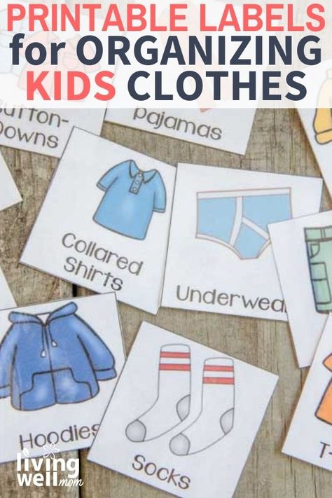 These printable labels will help kiddos organize their clothes the easy way. Organizing Kids Clothes, Toddler Closet Organization, Clothing Drawer, Kids Clothes Storage, Toddler Closet, Kids Clothes Organization, Kids Clothing Labels, Drawer Labels, Storage Labels