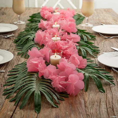 Simple Hawaiian Party Decorations, Cute Luau Party Ideas, Hawaii Party Table Decorations, Luau Theme Dessert Table, Summer Themed Decorations, Easy Tropical Centerpieces, Flamingo Party Table Decor, Outdoor Luau Decorations, Retro Miami Party Theme