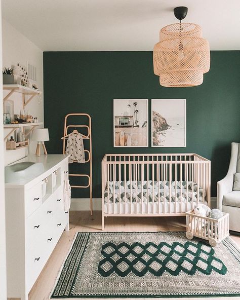 Are you GREEN with envy over this adorable space? We've been seeing so much green in the nursery and we definitely don't hate it! Gender Neutral Nursery Inspiration, Nursery Inspiration Neutral, Baby Room Boy, Baby Nursery Inspiration, Nursery Room Design, Girl Nursery Room, Baby Boy Room Nursery, Green Nursery, Green Walls