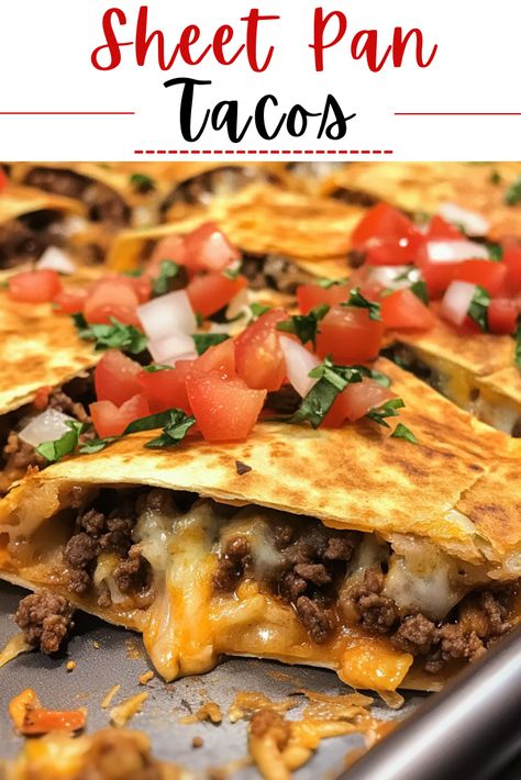 Family Friendly Meals: Sheet Pan Tacos Sheet Pan Street Tacos, Healthy Beef Tacos Recipes, Taco Tortilla Hack, Easy Dinner Tortillas, Taco Bake With Soft Tortillas, Cookie Sheet Tacos, Taco Dishes Easy, Burrito Tortilla Ideas, Sheet Pan Taquitos