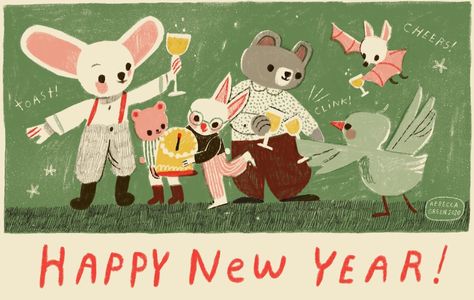 Happy New Year Baby, Rebecca Green, Creative Practice, Green Illustration, 동화 삽화, New Year Illustration, New Year Art, New Year Card, Freelance Illustrator