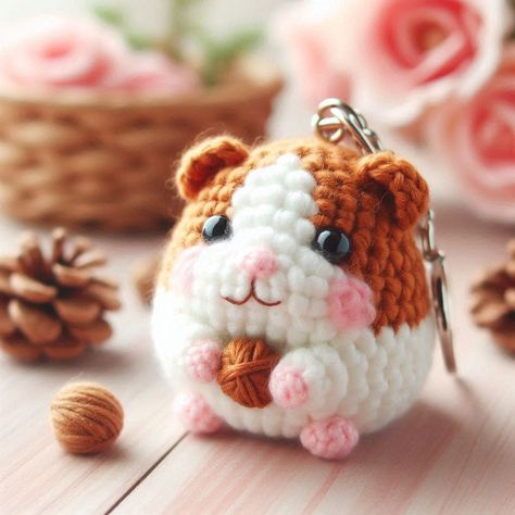 Crochet Amigurumi Hamster Keychain Pattern Crochet Hamster Pattern Free, Hamster Keychain, Hamster Crochet, Crochet Hamster, Keychain Pattern, Learn How To Crochet, Crochet Keychain, Crochet Stuff, Cute Keychain