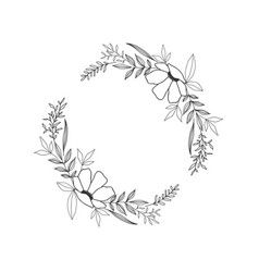 Outline wreath with eucalyptus Royalty Free Vector Image April Flowers Tattoo, Knee Wreath Tattoo, Floral Wreath Drawing, Knee Tattoos, Simple Flower Drawing, Line Art Flowers, Tattoo Outline Drawing, April Flowers, Circle Drawing