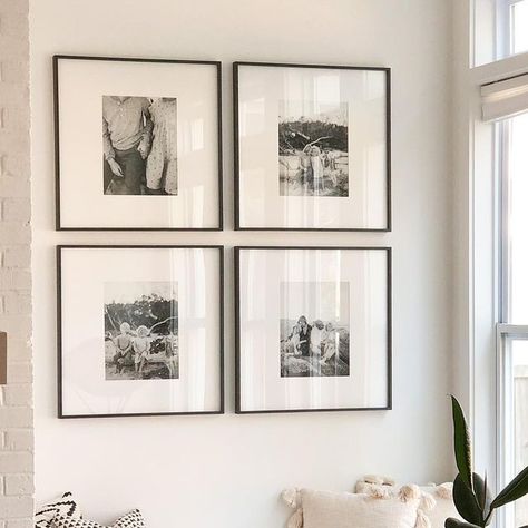 Shannon Oleksak on Instagram: "new gallery wall up in the living room. Slowly but surely adding art and photos to the walls. The built ins on the other side are still missing cabinet doors but Jake dropped hinges off at the shop today so they should be ready next week (good bye cords all other the place that have driven me crazy-no one else has seemed to care but me 🤪)" Wedding Photo Gallery Wall Ideas, Wedding Photo Gallery Wall, Black Frames On Wall, Hallway Frames, Bedroom Gallery Wall, Grey Street, Gallery Wall Bedroom, Wall Inspiration, Apt Ideas