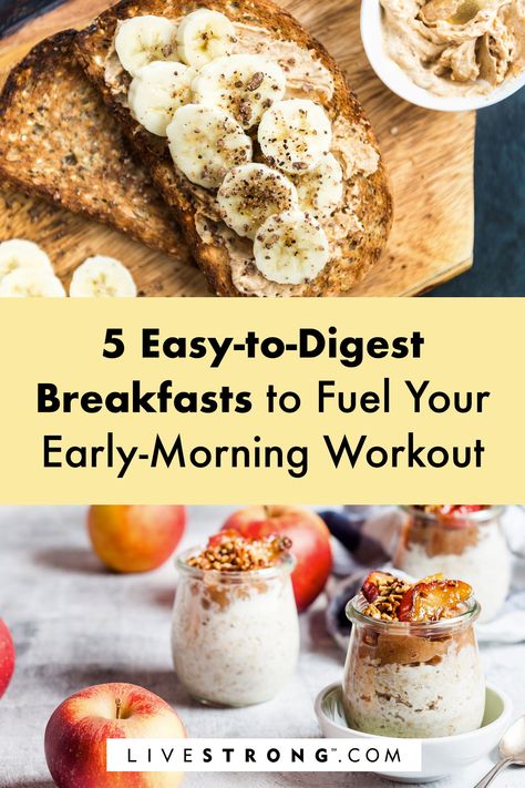 Don't want a heavy breakfast and don't like working out on an empty stomach? Try these energizing pre-workout breakfast recipes that pack easy-to-digest foods. Pre Work Out, Healthy Pre Workout, Pre Workout Breakfast, Post Workout Breakfast, Post Workout Meals, Workout Breakfast, Easy To Digest Foods, Workout Post, Workout Meals