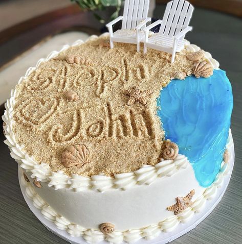 Beach Theme Bridal Shower Cake, Beach Bridal Shower Cake, Elegant Beach Theme Party For Adults, Beach Themed Shower Ideas, All I Sea Is Love Bridal Shower Theme, Beach Theme Bridal Shower Ideas, Something Blue Party, Beach Themed Food, Beach Themed Engagement Party