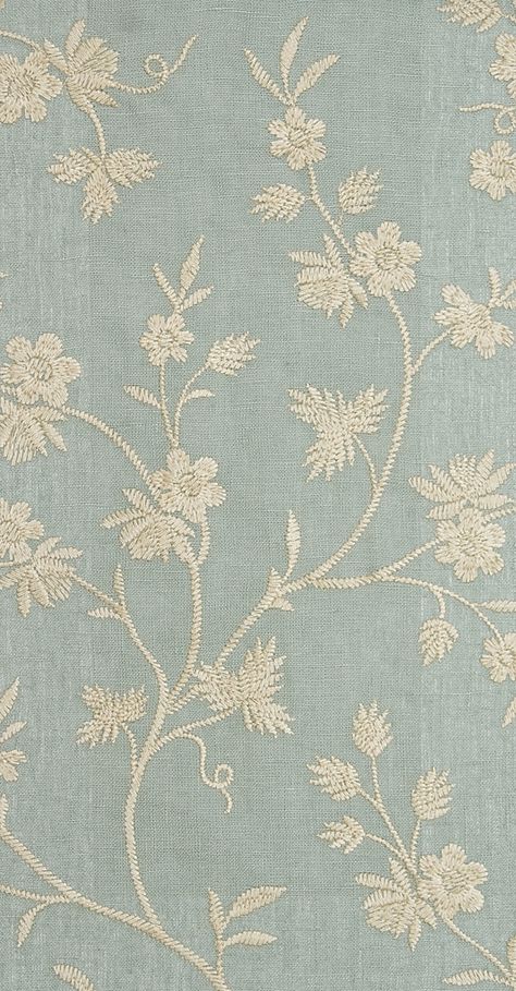 Hermione Embroidered Curtain Fabric Sea Blue Linen Curtain fabric with embroidered cream/gold floral design. Linen Curtain, Curtain Texture, Linen Curtains, Chiaroscuro, Sea Blue, Fabric Texture, Photo Design, Gold Floral, Curtain Fabric