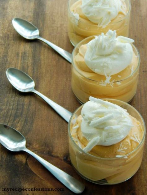 30 Minute Butterscotch Mousse Recipe  |via myrecipeconfessions.com Butterscotch Mousse, Mousse Desserts, Caramel Mousse, Mousse Cups, Butterscotch Pudding, Custard Recipes, Homemade Pastries, Delectable Desserts, Amazing Appetizers