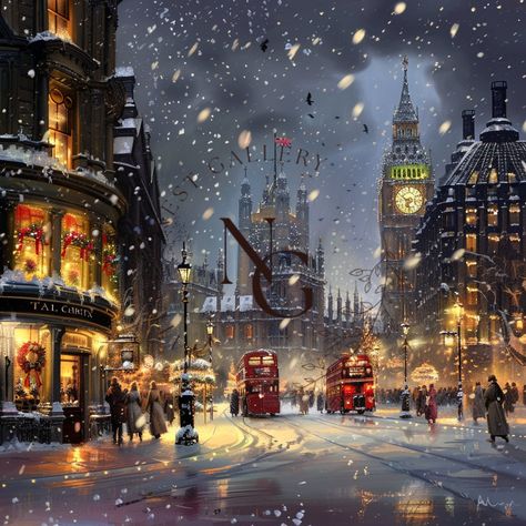 Immerse yourself in the warm, festive glow of a "Christmas Night in London" with this captivating digital art piece, reminiscent of the beloved style of Thomas Kinkade. The artwork showcases the iconic London skyline bathed in the soft light of holiday decorations, bringing the magic of a Christmas Eve in the historic city right into your living room. This digital print is available in various sizes to perfectly fit your space and can be easily downloaded and printed on your preferred material, Christmas Art Wall, Christmas Room Makeover, Room Ideas Christmas, Christmas Room Ideas, Thomas Kinkade Paintings, London Artwork, Thomas Kinkade Christmas, Kinkade Paintings, Christmas City