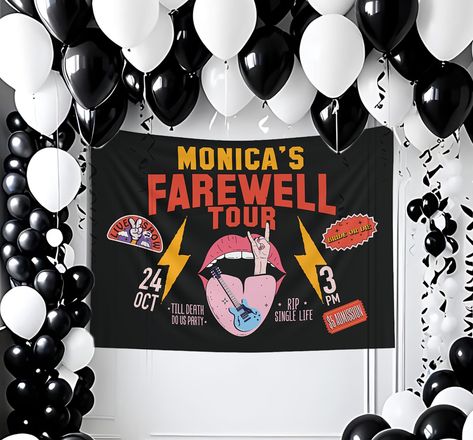 ✺ FAREWELL TOUR BACHELORETTE DECOR - WALL HANGING TAPESTRY ✺  * Q U I C K F A C T S * ✺ 4 sizes:  * 36" × 26" * 60" × 50" * 80" × 68" *104" × 88" ✺  100% Polyester ✺ Water and mildew resistant ✺ The product is sewn around the edges, making it durable and long-lasting ✺ The latest printing techniques provide bright and crisp colors matching your craziest designs ✺  Blanks sourced from China Please note that colours may appear different on different digital screens and may not be a true representa Last Tour Bachelorette, Final Tour Bachelorette Party, Rock Theme Bachelorette Party, Welcome To The Bach Parade, Warped Tour Bachelorette, Farewell Tour Bachelorette, Rock Bachelorette Party, Bride Or Die Bachelorette Theme, Bachelorette Signs