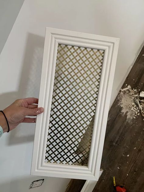 Faux Fireplace Over Air Return, Cover Electrical Panel Inside, Air Intake Cover Ideas, Wall Protector Ideas, Diy Vent Cover, Air Return Cover, Vent Covers Diy, Air Return Vent Cover, Wall Vent Covers