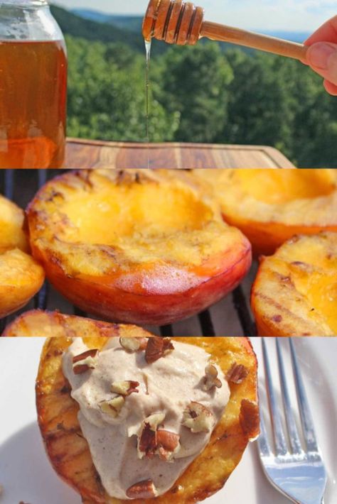 Grilled Peaches With Ricotta Cheese, Peaches And Ricotta Cheese, Peach Ricotta, Grilled Peaches Recipe, Spiced Peaches, Lent Recipes, Vegetarian Foods, Grilled Peaches, Wine Desserts