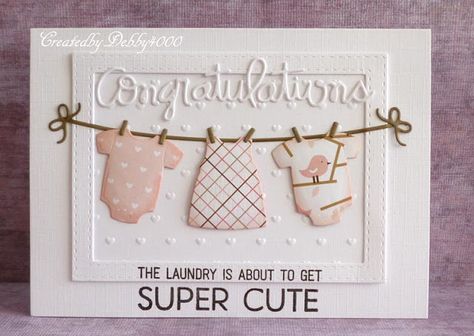 baby congrats card by Debby Yates Sharon Davis, Welcome Baby Cards, Baby Congratulations Card, Baby Cards Handmade, Shower Cards, Set Clothes, Baby Greeting Cards, Card Layouts