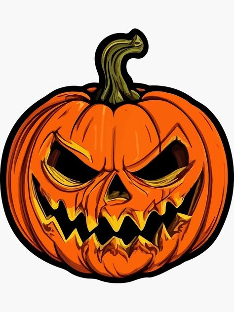 "Halloween scary pumpkin carving" Sticker for Sale by Grypis | Redbubble Halloween Pumpkin Scary, Halloween Pumpkins Scary, Evil Pumpkin Drawing, Scary Pumpkin Drawing, Pumpkin Halloween Drawing, Scary Pumpkin Designs, Scary Pumpkins, Scary Pumpkin Faces, Clay Pumpkin