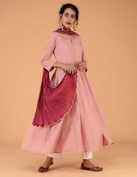 Indian Anarkali Dresses, Black Anarkali, Pink Anarkali, Indian Anarkali, Gota Work, Indian Kurta, Cotton Slip, Old Rose, Anarkali Suit