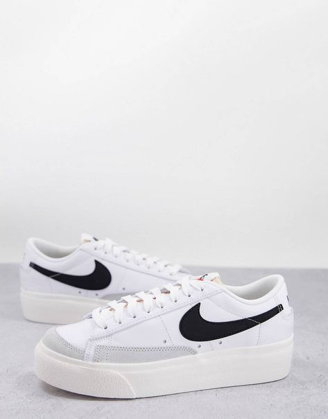 Trendy Nike Shoes For Women, Low Top Nike Blazers, Platform Nikes, Nike Blazers Low, Trendy Nike Shoes, Womens Nike Sneakers, Nike Platform Sneakers, White And Black Sneakers, Air Max 90s