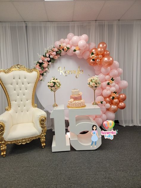 Flowers Quinceanera Theme, Small 15 Birthday Party Ideas, Ideas Para 15 Años Decoracion, Quinceanera Backdrop Ideas, Ideas De 15, 15 Birthday Ideas, Quinceañera Decorations, Pink Quince Theme, Purple Quinceanera Theme