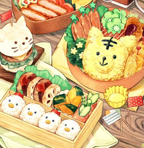 Animal Shaped Foods, Bento Box Ideas, Art Niche, Anime Bento, Anime Foods, Chibi Food, 귀여운 음식 그림, Foodie Art, Food Artwork