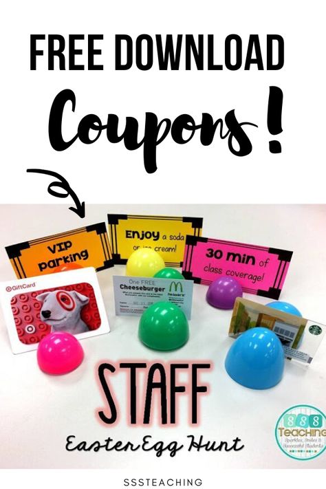 Hop in for an Egg Hunt with a Twist....to celebrate teachers! - Classroom Freebies Staff Easter Egg Hunt, Classroom Community Activities, Teacher Morale, Slime Ingredients, Morale Boosters, Staff Morale, Flair Pens, Classroom Freebies, Action Cards